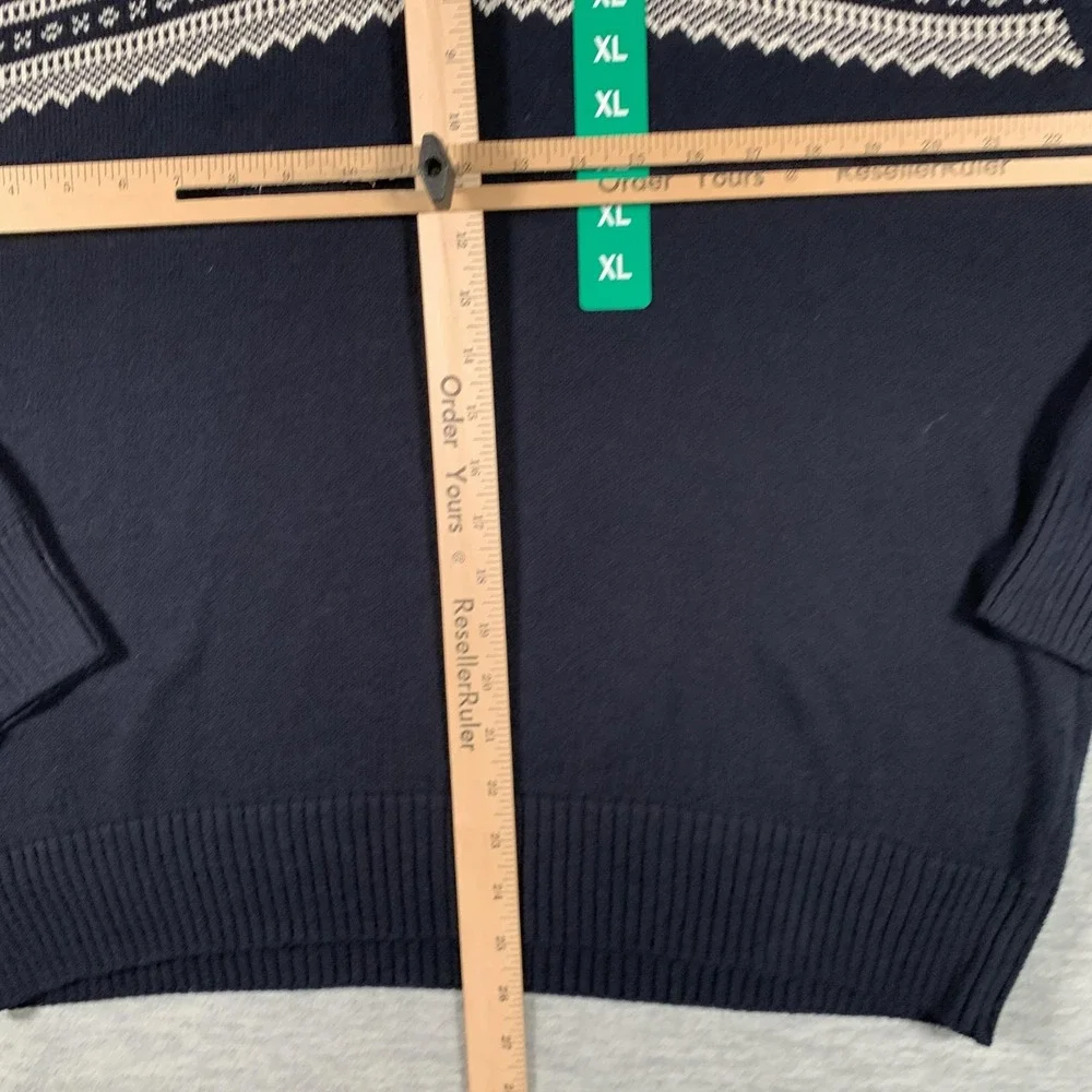 Weatherproof Vintage Sweater Mens XL Navy‎ Fair Isle 1/4 Zip Mock Neck Pullover